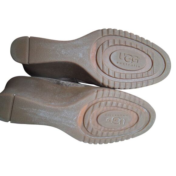 UGG Australia Gisella Brown Suede Wedge Boots With Buckle Sterling Lined Size 10 - Picture 5 of 9